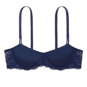 Victoria’s Secret Unlined Bra Smooth Wicked navy blue scalloped lace 34B